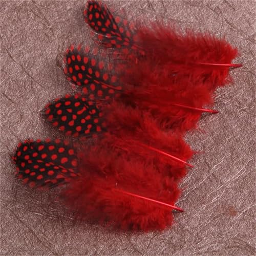 HKSDKABOP Handwerksdekoration mit Federn, 50 Stück Perlhuhn- und Fasanenfedern mit Perlfleck, gefärbt, 5,1–10,2 cm, Mehrfarbig(Red) von HKSDKABOP