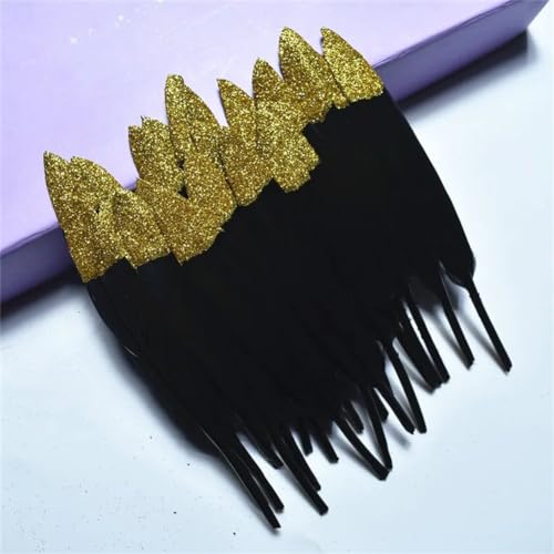 HKSDKABOP Handwerksdekoration mit Federn, Gefärbte Entenfedern for Bastelzubehör, Mehrfarbig, Packung mit Mehreren Größen(Black (Gold),10 Pieces) von HKSDKABOP