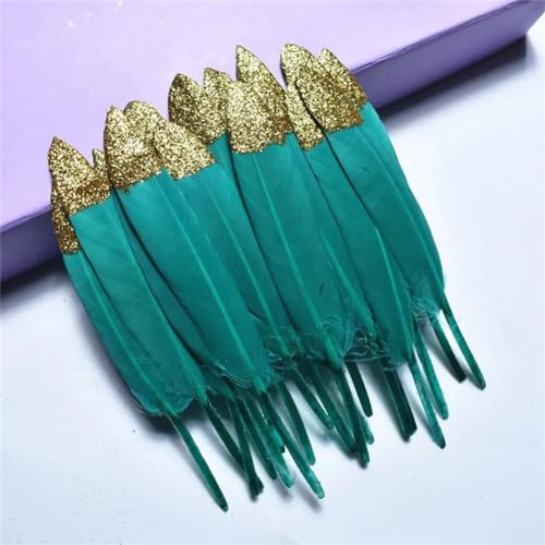 HKSDKABOP Handwerksdekoration mit Federn, Gefärbte Entenfedern for Bastelzubehör, Mehrfarbig, Packung mit Mehreren Größen(Lake Blue (Gold),10 Pieces) von HKSDKABOP