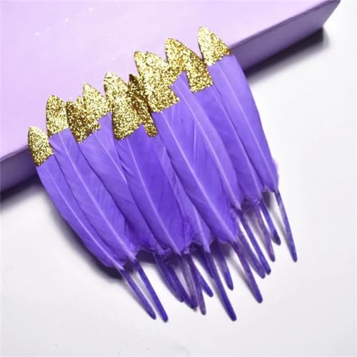 HKSDKABOP Handwerksdekoration mit Federn, Gefärbte Entenfedern for Bastelzubehör, Mehrfarbig, Packung mit Mehreren Größen(Light Purple (Gold),50 Pieces) von HKSDKABOP