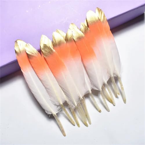 HKSDKABOP Handwerksdekoration mit Federn, Gefärbte Entenfedern for Bastelzubehör, Mehrfarbig, Packung mit Mehreren Größen(Orange Gold,10 Pieces) von HKSDKABOP