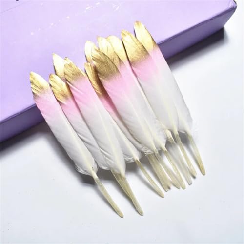 HKSDKABOP Handwerksdekoration mit Federn, Gefärbte Entenfedern for Bastelzubehör, Mehrfarbig, Packung mit Mehreren Größen(Pink Gold,10 Pieces) von HKSDKABOP