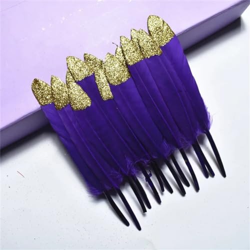 HKSDKABOP Handwerksdekoration mit Federn, Gefärbte Entenfedern for Bastelzubehör, Mehrfarbig, Packung mit Mehreren Größen(Purple (Gold),10 Pieces) von HKSDKABOP