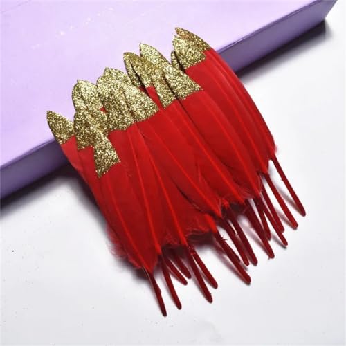 HKSDKABOP Handwerksdekoration mit Federn, Gefärbte Entenfedern for Bastelzubehör, Mehrfarbig, Packung mit Mehreren Größen(Red (Gold),10 Pieces) von HKSDKABOP