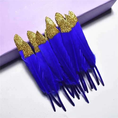 HKSDKABOP Handwerksdekoration mit Federn, Gefärbte Entenfedern for Bastelzubehör, Mehrfarbig, Packung mit Mehreren Größen(Royal Blue (Gold),50 Pieces) von HKSDKABOP