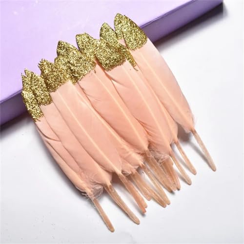 HKSDKABOP Handwerksdekoration mit Federn, Gefärbte Entenfedern for Bastelzubehör, Mehrfarbig, Packung mit Mehreren Größen(Shell Pink (Gold),10 Pieces) von HKSDKABOP