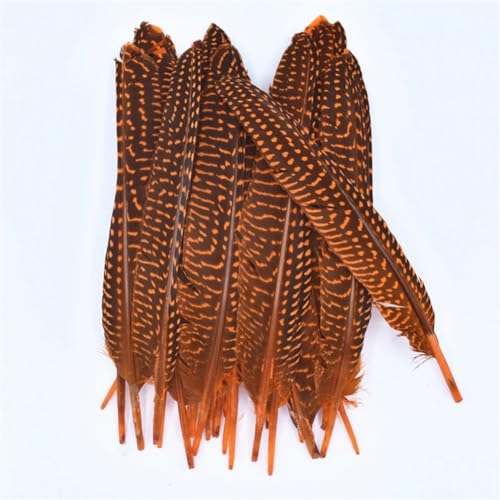 HKSDKABOP Handwerksdekoration mit Federn, Gefleckte Hühnerfedern mit Perlen, 15,2–20,3 cm, Mehrfarbig, in Mehreren Größen, for Basteln(Orange,10 Piece) von HKSDKABOP