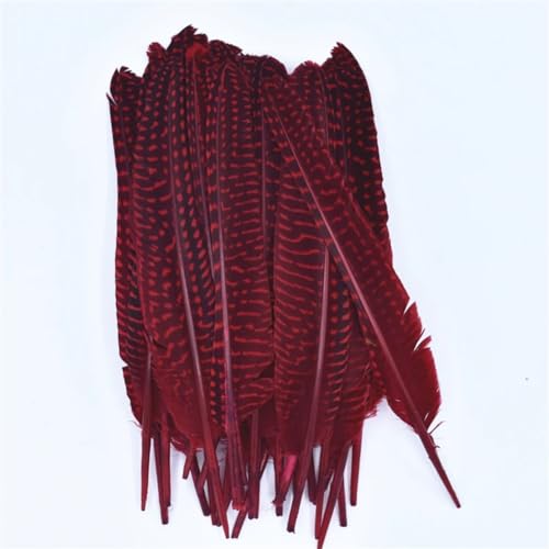 HKSDKABOP Handwerksdekoration mit Federn, Gefleckte Hühnerfedern mit Perlen, 15,2–20,3 cm, Mehrfarbig, in Mehreren Größen, for Basteln(Red,10 Piece) von HKSDKABOP