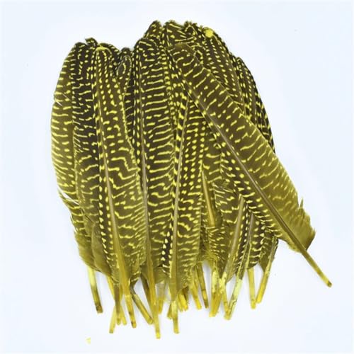 HKSDKABOP Handwerksdekoration mit Federn, Gefleckte Hühnerfedern mit Perlen, 15,2–20,3 cm, Mehrfarbig, in Mehreren Größen, for Basteln(Yellow,50 Piece) von HKSDKABOP