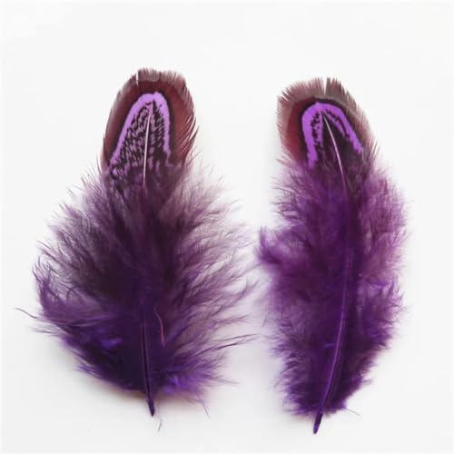 HKSDKABOP Handwerksdekoration mit Federn, Ringfasanenfedern Multicolor 3-7 cm 20er Packung(Purple,100 Piece) von HKSDKABOP