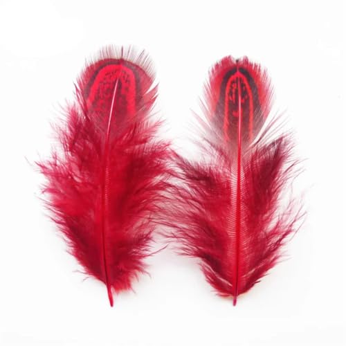 HKSDKABOP Handwerksdekoration mit Federn, Ringfasanenfedern Multicolor 3-7 cm 20er Packung(Red,100 Piece) von HKSDKABOP