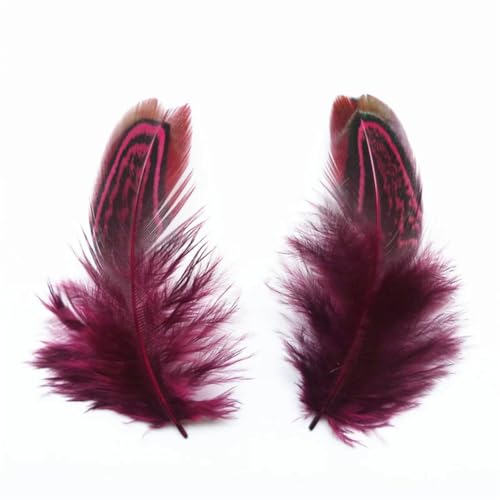 HKSDKABOP Handwerksdekoration mit Federn, Ringfasanenfedern Multicolor 3-7 cm 20er Packung(Wine Red,100 Piece) von HKSDKABOP