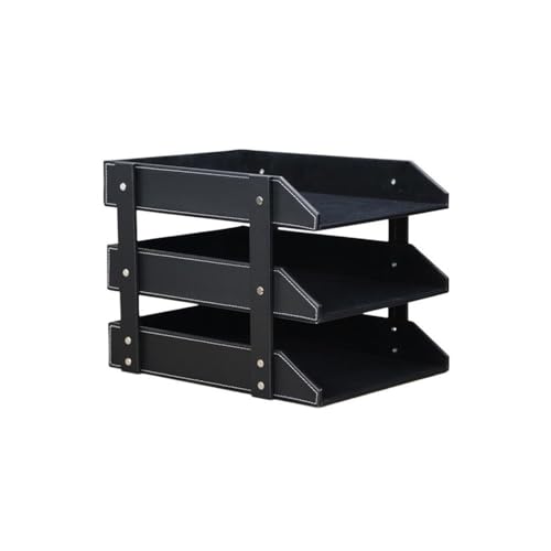 Metallmagazin Archiv, 3-Layer Stackable Desk File Organizer PU Leather Black Brown(Black) von HKSDKABOP