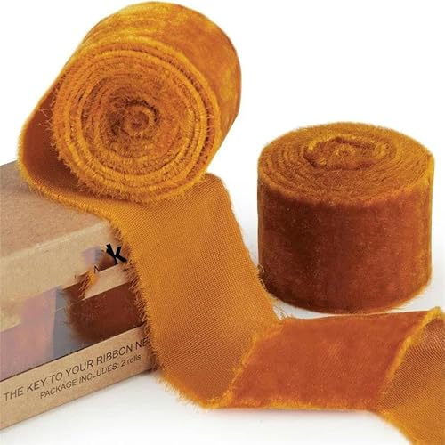 Weiche, weiche Schleifen, 1,5 Yards/Rolle, 4 cm, handgefertigt, ausgefranstes Samtband, eingefasst, faltig, zerrissen, for Hochzeit, Party, Blumenstrauß, Verpackung, DIY-Dekorationen(Orange) von HKSDKABOP
