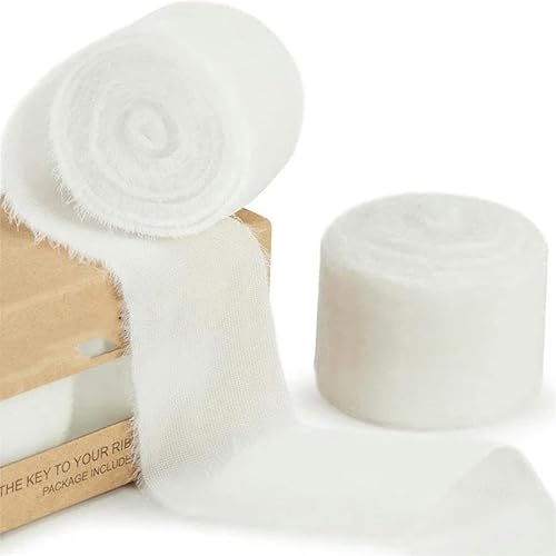 Weiche, weiche Schleifen, 1,5 Yards/Rolle, 4 cm, handgefertigt, ausgefranstes Samtband, eingefasst, faltig, zerrissen, for Hochzeit, Party, Blumenstrauß, Verpackung, DIY-Dekorationen(White) von HKSDKABOP