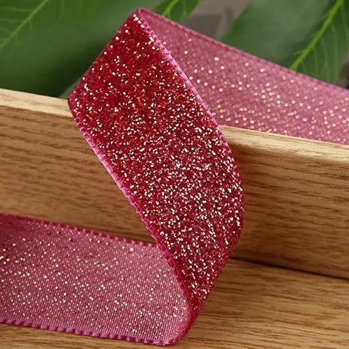Weiche, weiche Schleifen, 5 Yards Glitzer-Goldfaden-Samtband for Heimwerkerarbeiten, Kopfbedeckungspaket, Zubehör, Kleidung, Hut, Nähbesätze, Materialien(Rose red,16mm) von HKSDKABOP