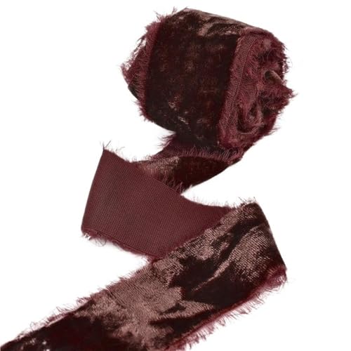 Weiche, weiche Schleifen, Doppelseitiges Samtband im Vintage-Stil in Lila, Hochzeitsstraußband in dunkler Farbgebung, 4 cm x 3 Yards Samtband, 1 Rolle(Dark brown) von HKSDKABOP