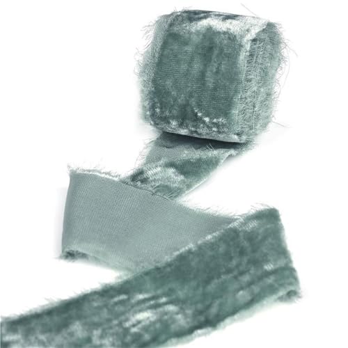 Weiche, weiche Schleifen, Doppelseitiges Samtband im Vintage-Stil in Lila, Hochzeitsstraußband in dunkler Farbgebung, 4 cm x 3 Yards Samtband, 1 Rolle(Greyish green) von HKSDKABOP