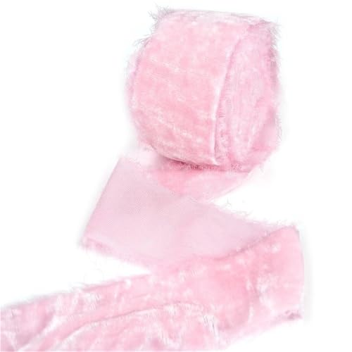 Weiche, weiche Schleifen, Doppelseitiges Samtband im Vintage-Stil in Lila, Hochzeitsstraußband in dunkler Farbgebung, 4 cm x 3 Yards Samtband, 1 Rolle(Peach pink) von HKSDKABOP