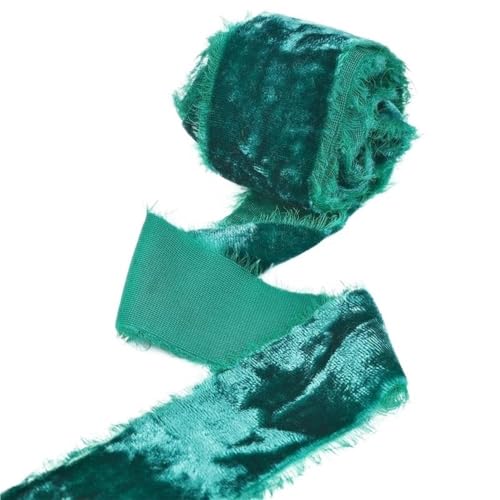 Weiche, weiche Schleifen, Doppelseitiges Samtband im Vintage-Stil in Lila, Hochzeitsstraußband in dunkler Farbgebung, 4 cm x 3 Yards Samtband, 1 Rolle(Peacock green) von HKSDKABOP