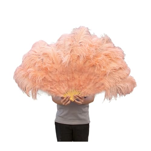 Federtanz Fächer 13 Stangen große Federfächer, Bunte Federn, Faltfächer for Karneval, Party, Festival, Oper, Halten von Requisiten, Dekor-Zubehör(Powder pink,1 PCS) von HKYBCF