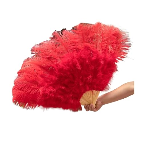Federtanz Fächer 13 Stangen große Federfächer, Bunte Federn, Faltfächer for Karneval, Party, Festival, Oper, Halten von Requisiten, Dekor-Zubehör(Red,2 PCS) von HKYBCF
