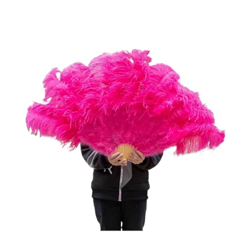 Federtanz Fächer 13 Stangen große Federfächer, Bunte Federn, Faltfächer for Karneval, Party, Festival, Oper, Halten von Requisiten, Dekor-Zubehör(Rose,1 PCS) von HKYBCF
