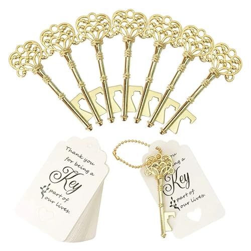 HKYBCF 20/50 Stück goldener Schlüssel-Flaschenöffner, Papierkarte, Hochzeit, Dekoration, Brautparty, Geschenke, Hochzeits-Souvenir, Gastgeschenke for Gäste ( Color : Gold , Size : 20pcs ) von HKYBCF