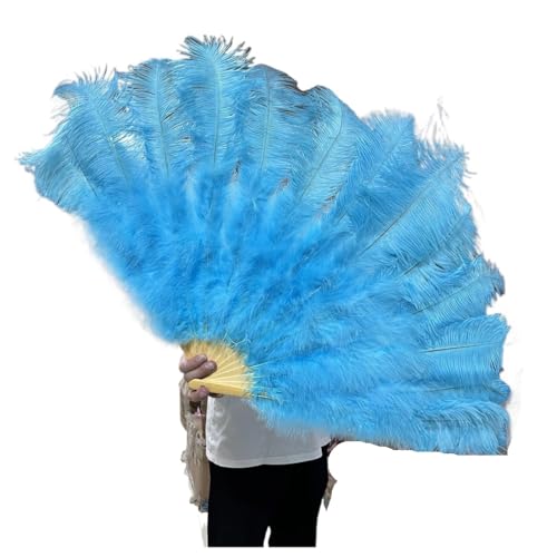 HKYBCF Federtanz Fächer 1/2 STK Bunter Federfächer Plus Federfächer 13 Knochen Faltbarer Fächer Bühnenauftritt Zubehör(28 Sky Blue,100CM 1PCS) von HKYBCF