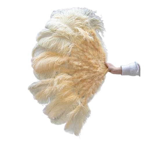 HKYBCF Federtanz Fächer 1/2 STK Bunter Federfächer Plus Federfächer 13 Knochen Faltbarer Fächer Bühnenauftritt Zubehör(48 Deep beige,130CM 2PCS) von HKYBCF