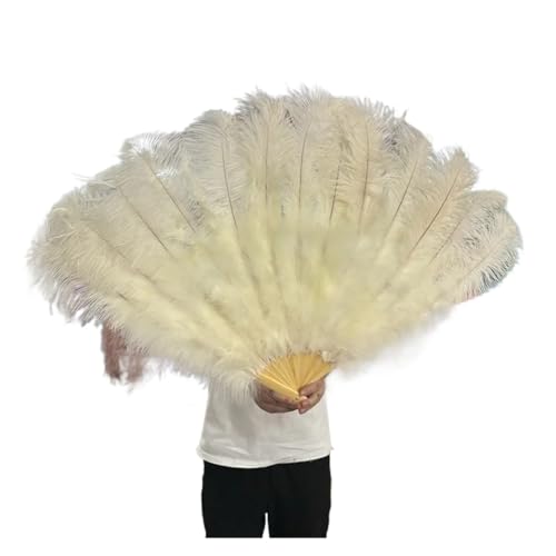 HKYBCF Federtanz Fächer 1/2 STK Bunter Federfächer Plus Federfächer 13 Knochen Faltbarer Fächer Bühnenauftritt Zubehör(Beige,130CM 2PCS) von HKYBCF