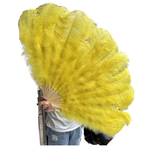 HKYBCF Federtanz Fächer 1/2 STK Bunter Federfächer Plus Federfächer 13 Knochen Faltbarer Fächer Bühnenauftritt Zubehör(Yellow,100CM 2PCS) von HKYBCF