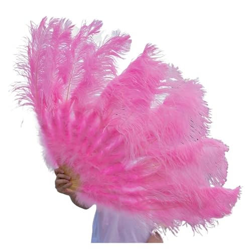 HKYBCF Federtanz Fächer 1/2 stücke Natürliche Feder Fan for 13 Knochen Große Hand Gehalten Faltbare Fan 100/130CM Handwerk Karneval Hochzeit Bühne Tanz Dekor(Dark pink,Big Fan 2pc) von HKYBCF