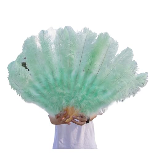 HKYBCF Federtanz Fächer 1/2 stücke Natürliche Feder Fan for 13 Knochen Große Hand Gehalten Faltbare Fan 100/130CM Handwerk Karneval Hochzeit Bühne Tanz Dekor(Mint Green,Small Fan 2pc) von HKYBCF