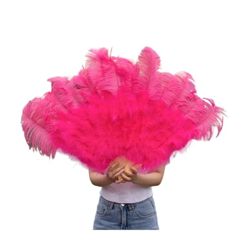 HKYBCF Federtanz Fächer 13 Fächer aus Naturfedern aus Knochen, Handfächer, faltbar, 100 cm lang, for Damen, Performance, Tanzparty, Karneval, Show-Requisiten(Rose,2 Piece) von HKYBCF