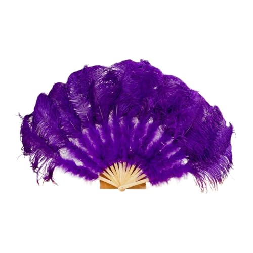 HKYBCF Federtanz Fächer 13 Fächer aus blauen Federn in Bone Lake-Optik for DIY-Tanzshows, Halloween-Partys, Hochzeiten, Requisiten, Handfächer mit Flauschigen Federn(Purple,Small 100cm 1pcs) von HKYBCF