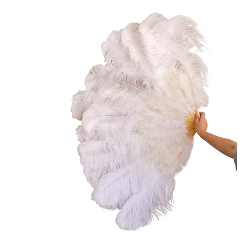 HKYBCF Federtanz Fächer 2 STÜCKE Natürliche Handfederfächer for Bühnenauftritte Tänzer Show Party Bühne Karneval Requisiten Federn Handfächer(White,130CM A Pair (2pcs)) von HKYBCF