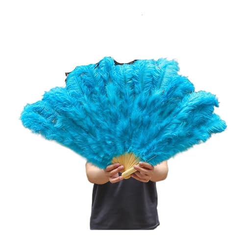 HKYBCF Federtanz Fächer 90 cm farbige Federfächer, 13 Knochen, Handfaltfächer for Karneval, Hochzeit, Party, Bühnentanz, Requisiten, Dekor, Pluma Craft(Blue,Right Fan 1PCS) von HKYBCF