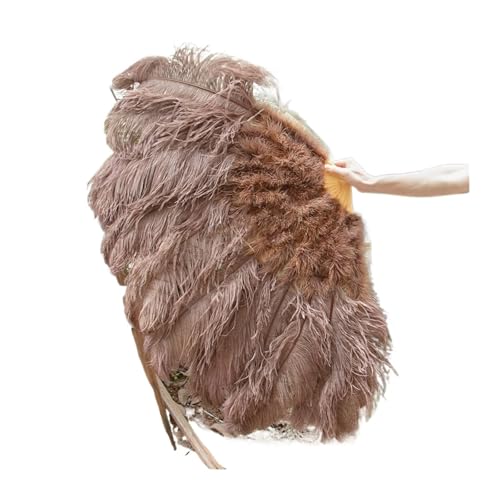 HKYBCF Federtanz Fächer 90 cm farbige Federfächer, 13 Knochen, Handfaltfächer for Karneval, Hochzeit, Party, Bühnentanz, Requisiten, Dekor, Pluma Craft(Coffee,Left Fan 1PCS) von HKYBCF