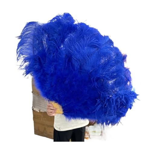 HKYBCF Federtanz Fächer 90 cm farbige Federfächer, 13 Knochen, Handfaltfächer for Karneval, Hochzeit, Party, Bühnentanz, Requisiten, Dekor, Pluma Craft(Deep Blue01,Right Fan 1PCS) von HKYBCF