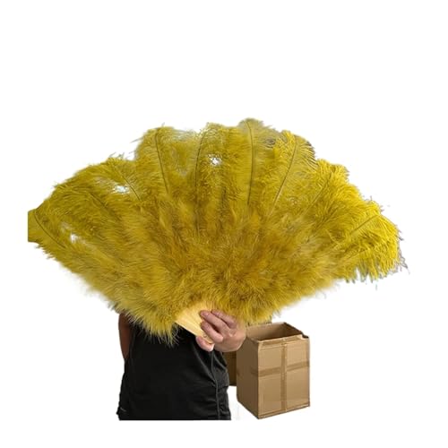 HKYBCF Federtanz Fächer 90 cm farbige Federfächer, 13 Knochen, Handfaltfächer for Karneval, Hochzeit, Party, Bühnentanz, Requisiten, Dekor, Pluma Craft(Olive Green,Right Fan 1PCS) von HKYBCF