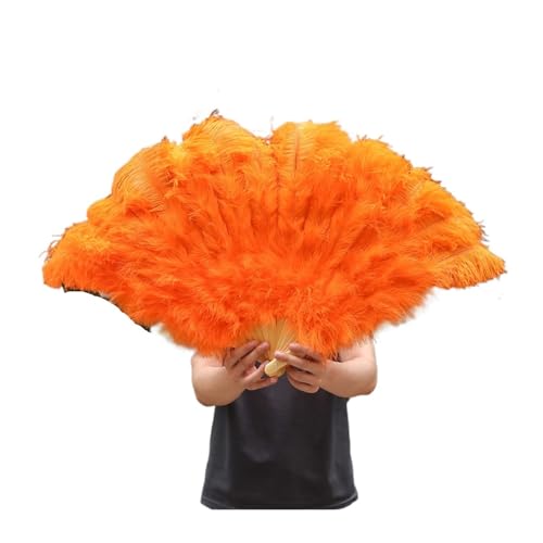 HKYBCF Federtanz Fächer 90 cm farbige Federfächer, 13 Knochen, Handfaltfächer for Karneval, Hochzeit, Party, Bühnentanz, Requisiten, Dekor, Pluma Craft(Orange,Left Fan 1PCS) von HKYBCF
