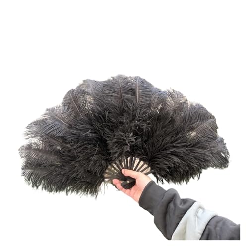 HKYBCF Federtanz Fächer Bunter Handfächer aus Naturfedern, 70 cm, Faltbarer Federfächer for Tanzpartys, Bühnenkarnevals-Requisiten(Black,2 PCS 70cmx40cm) von HKYBCF