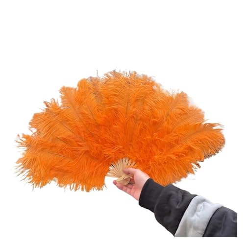 HKYBCF Federtanz Fächer Bunter Handfächer aus Naturfedern, 70 cm, Faltbarer Federfächer for Tanzpartys, Bühnenkarnevals-Requisiten(Orange,2 PCS 70cmx40cm) von HKYBCF