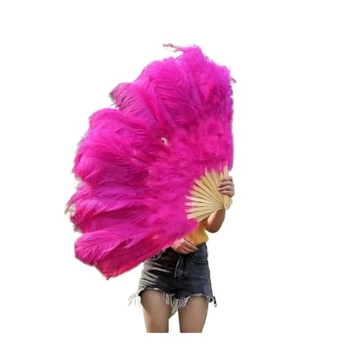 HKYBCF Federtanz Fächer Fächer aus natürlichen Federn, 13 Knochen, großer, Faltbarer Handfächer for Karnevalsaufführungen, Tanzfans, Partys, Bühnenshows, Requisiten(Rose) von HKYBCF