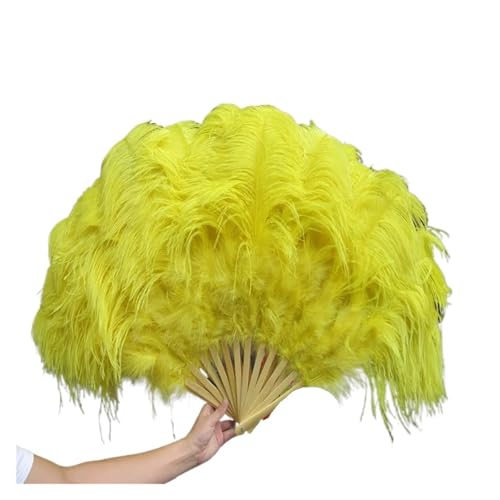 HKYBCF Federtanz Fächer Fächer aus natürlichen Federn, 13 Knochen, großer, Faltbarer Handfächer for Karnevalsaufführungen, Tanzfans, Partys, Bühnenshows, Requisiten(Yellow) von HKYBCF