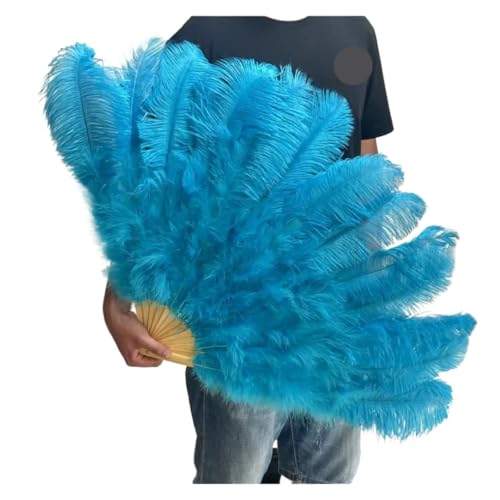 HKYBCF Federtanz Fächer Federn Fan Party Hochzeit Feier Bauchtanz Show DIY Dekorative 13 Knochen Federn Fan(Blue01,2PCS Left Hand) von HKYBCF