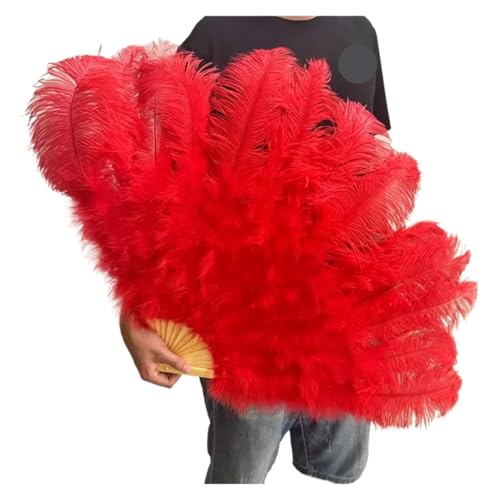 HKYBCF Federtanz Fächer Federn Fan Party Hochzeit Feier Bauchtanz Show DIY Dekorative 13 Knochen Federn Fan(Red,2PCS Right Hand) von HKYBCF