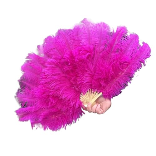HKYBCF Federtanz Fächer Natürlicher Hand-Faltfächer, 70 x 40 cm, Faltbarer Federfächer for Tanzpartys, Bühnenkarnevals-Requisiten(Rose,2 PCS 70cmx40cm) von HKYBCF