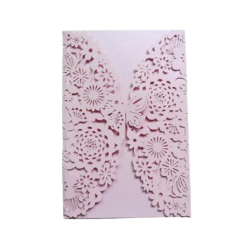 HKYBCF Hochzeitseinladungen Karte 10 Stück Glitzer-Schmetterling-Einladungskarten-Umschläge for Hochzeit, Verlobung, Taufe, Party-Dekoration, Geschenkartikel (Color : Pink, Size : With White Inner) von HKYBCF